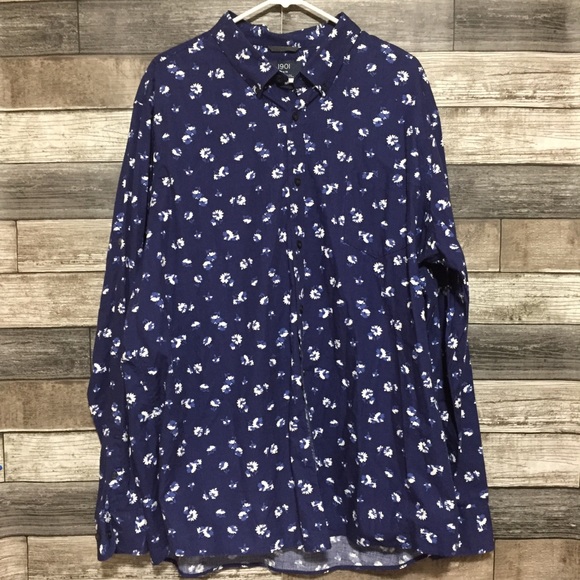 1901 Trim Fit Fairview Wash Floral Button Up Shirt XXL Navy Blue Long Sleeve - Picture 5 of 7